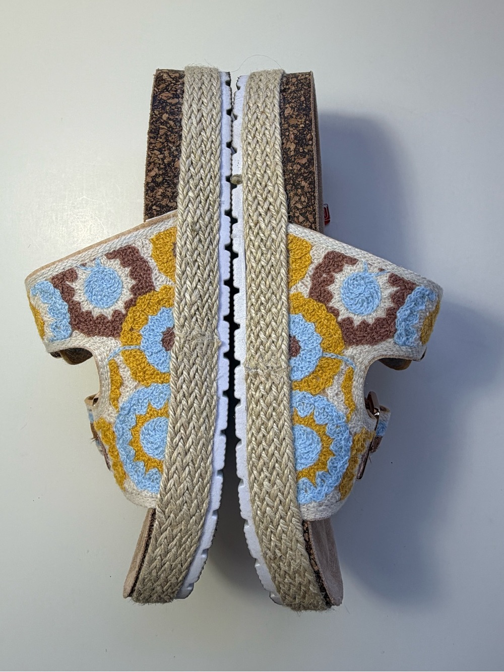 DIVA Lounge Beige Slide Sandals with Blue and Yellow Floral Embroidery